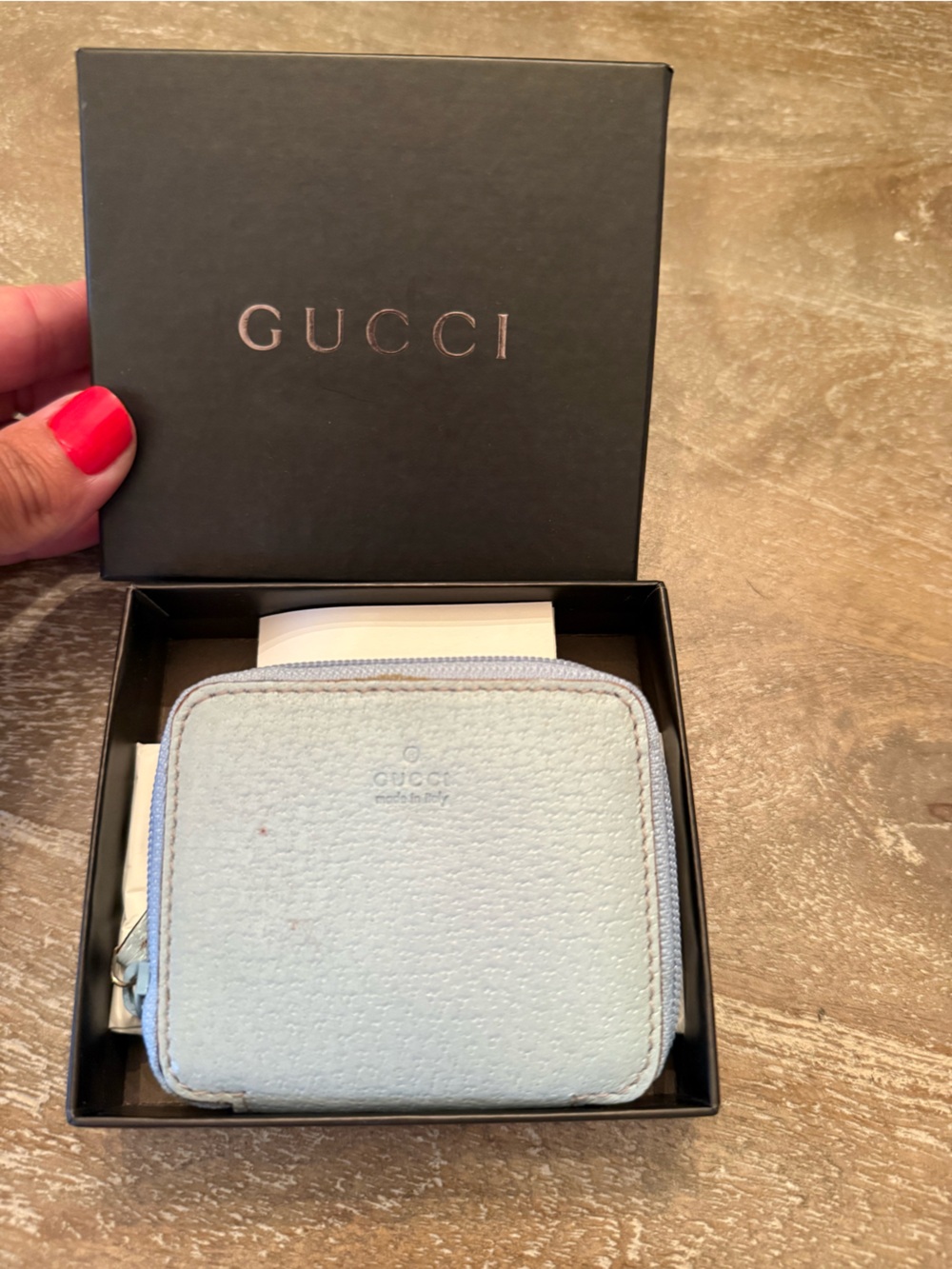 Gucci Powder Blue Leather Zip Card/Coin holder